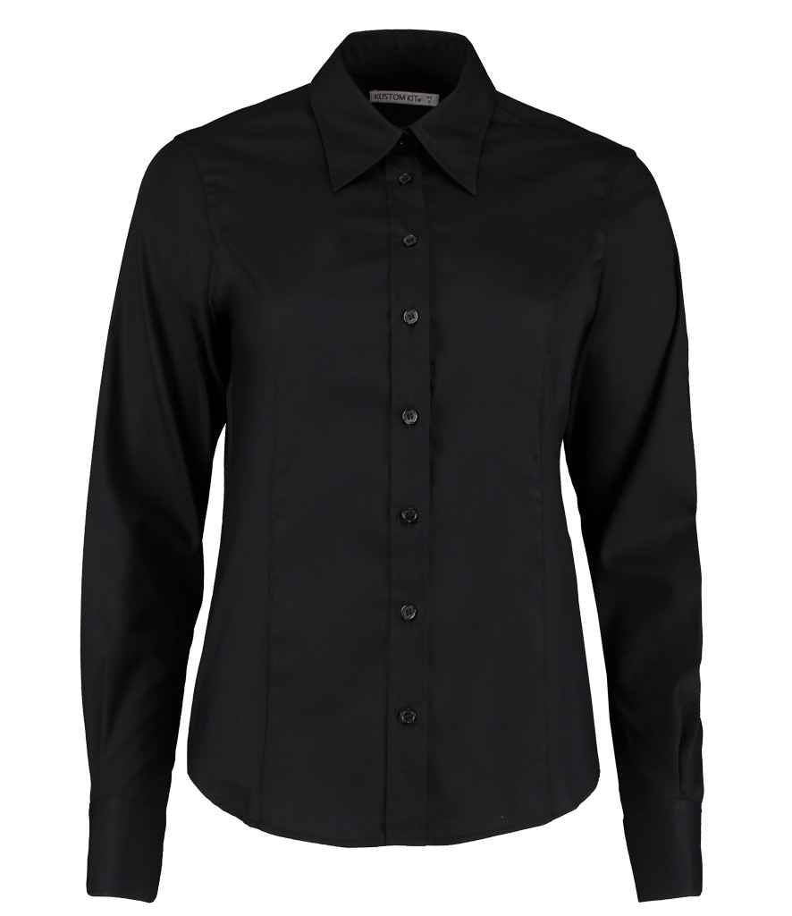 Kustom Kit Ladies Premium Long Sleeve Tailored Oxford Shirt Black