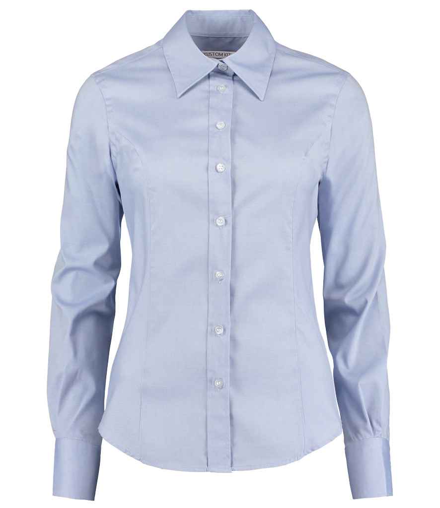 Kustom Kit Ladies Premium Long Sleeve Tailored Oxford Shirt Light Blue