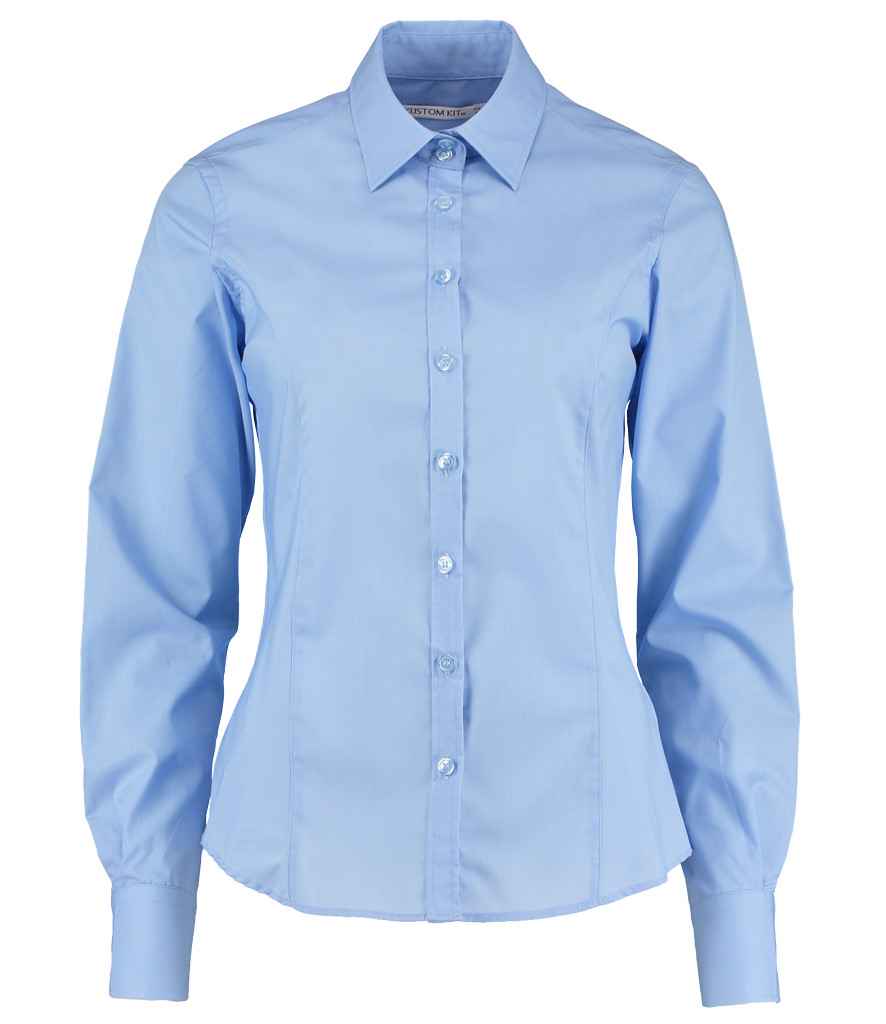 Kustom Kit Ladies Long Sleeve Tailored Business Shirt Light Blue