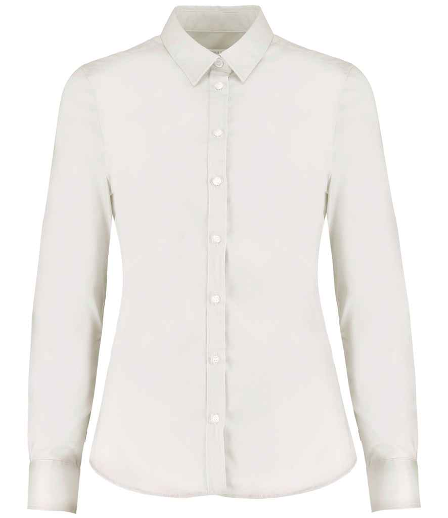 Kustom Kit Ladies Long Sleeve Tailored Stretch Oxford Shirt White