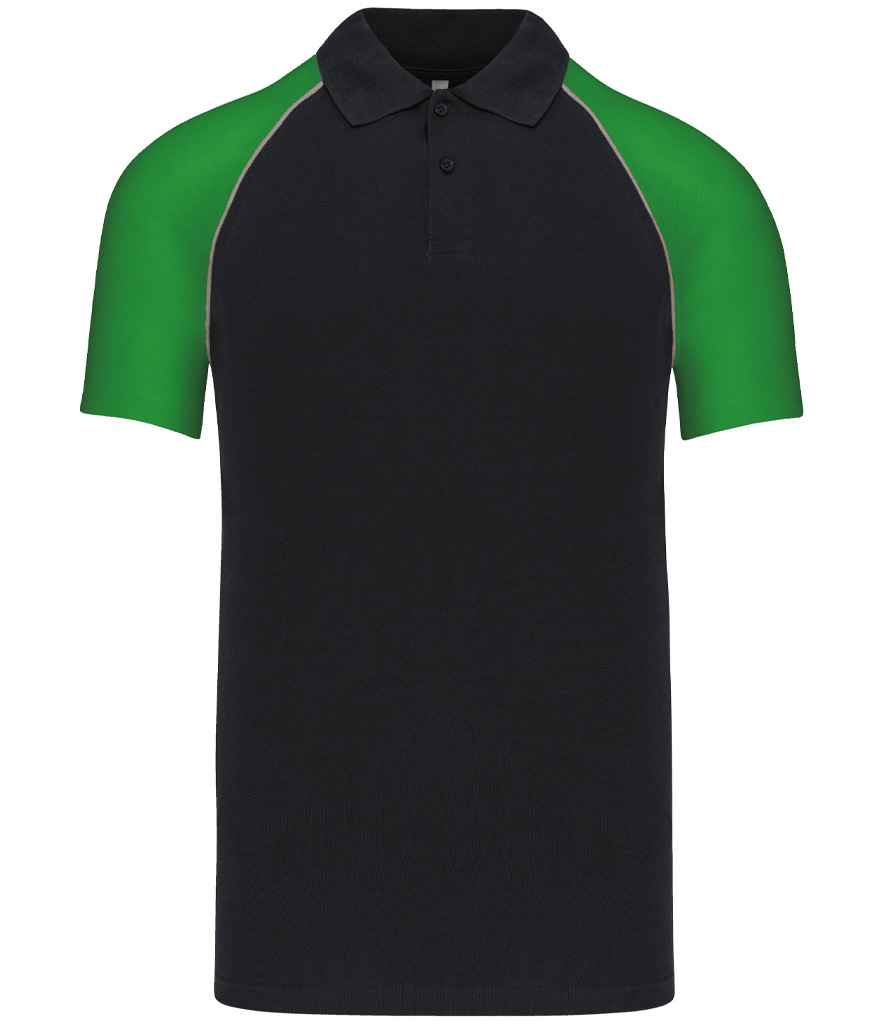 Kariban Baseball Cotton Piqué Polo Shirt Black/Green