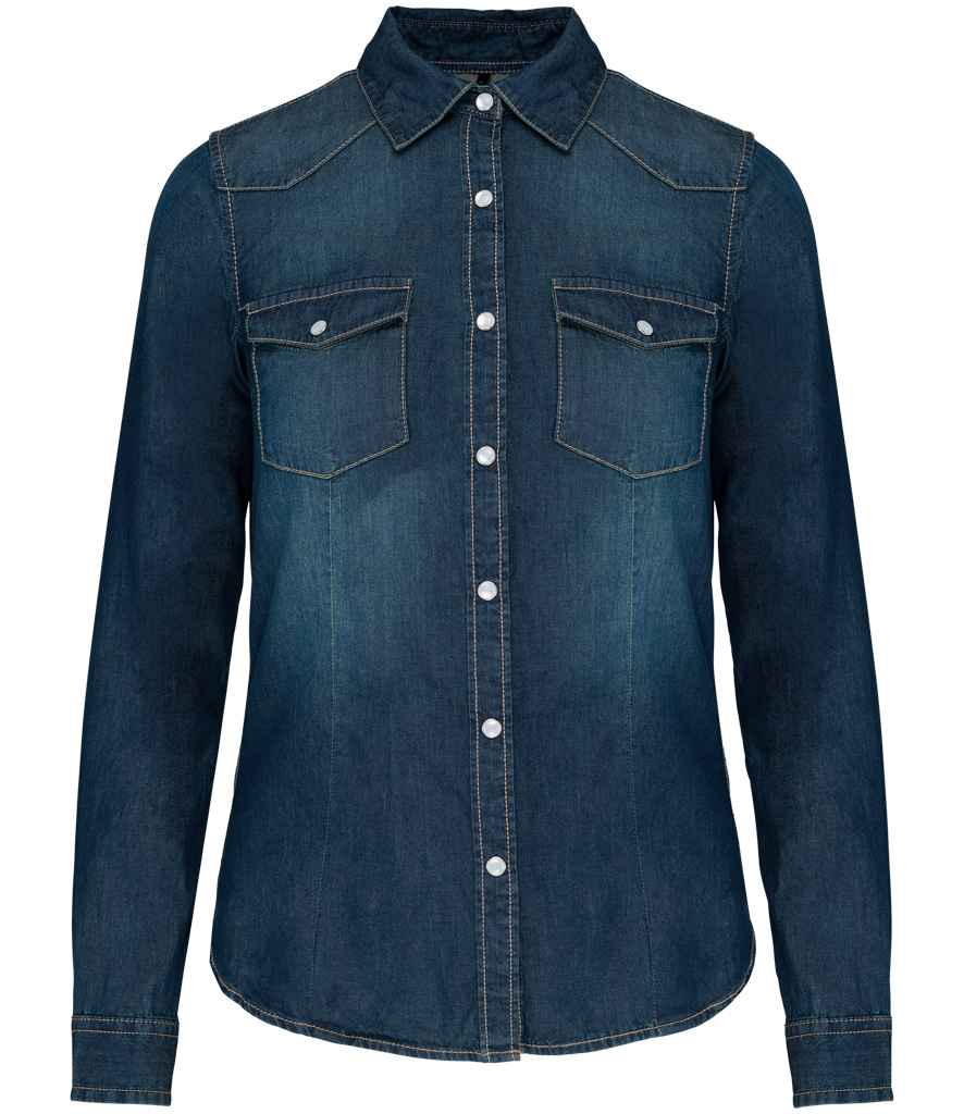 Kariban Ladies Long Sleeve Denim Shirt Blue Jean