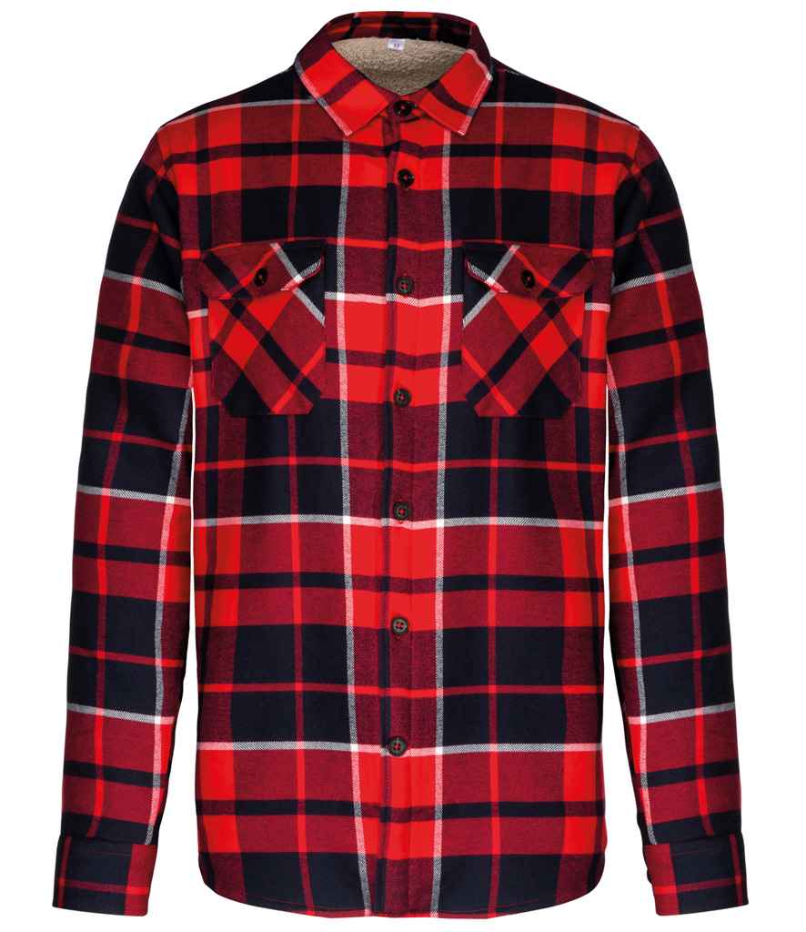Kariban Sherpa Lined Checked Shirt Jacket Red/Navy