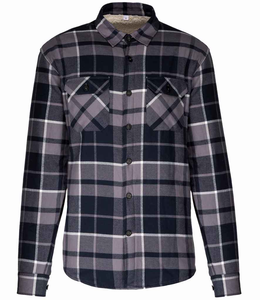 Kariban Sherpa Lined Checked Shirt Jacket Storm Grey/Navy
