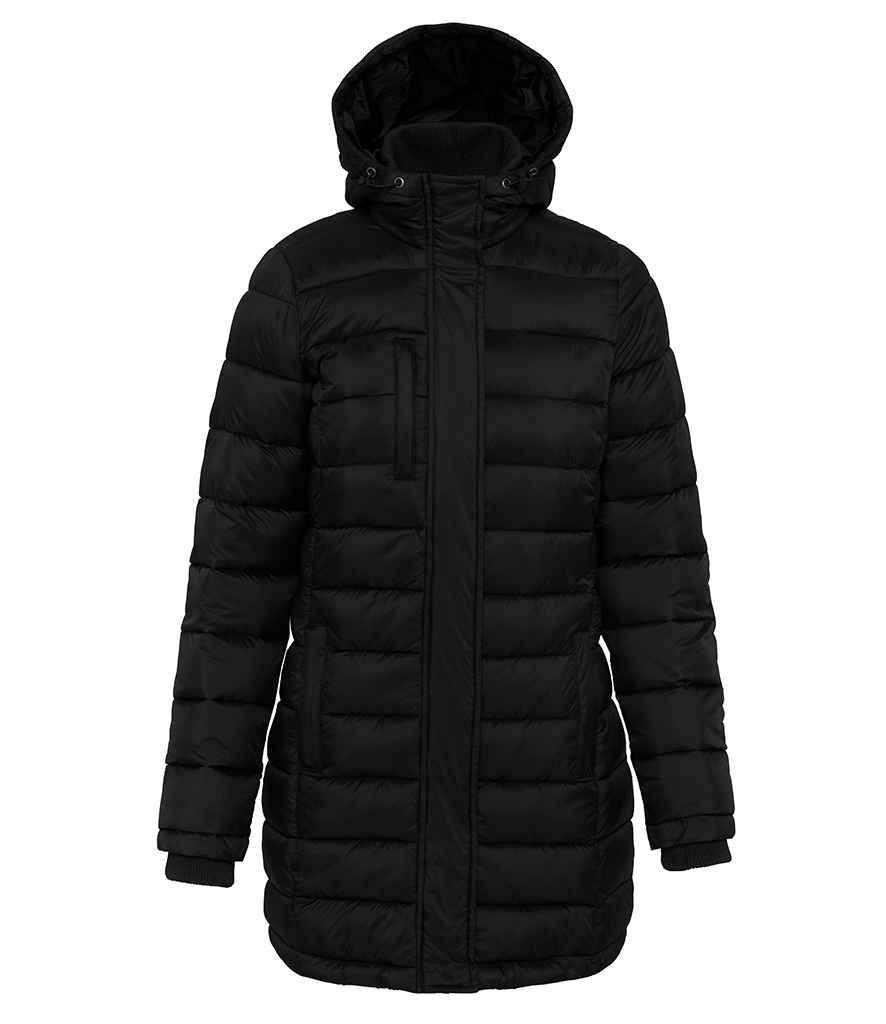 Kariban Ladies Lightweight Long Padded Parka Jacket Black