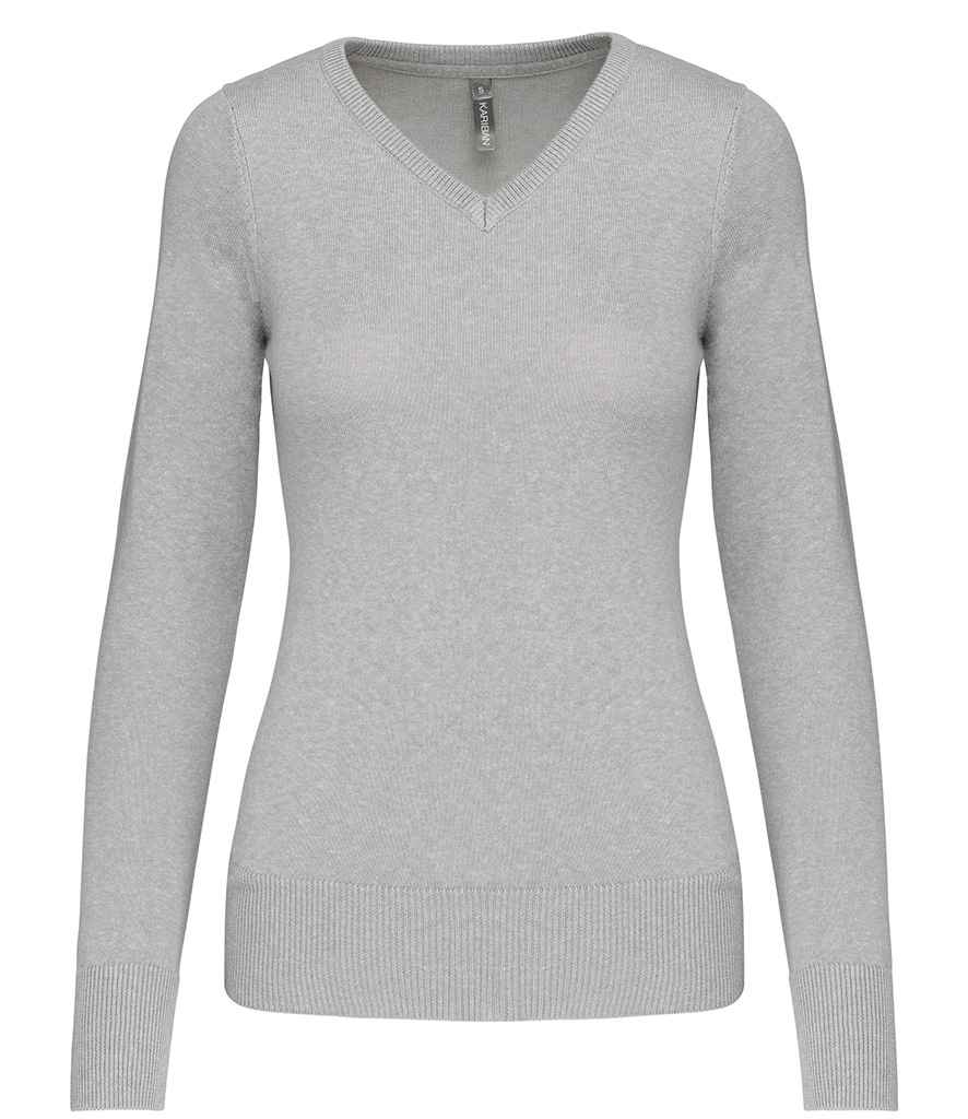 Kariban Ladies Cotton Acrylic V Neck Sweater Grey Melange