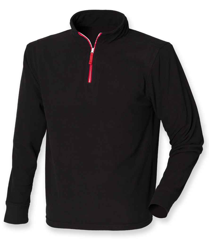 Finden + Hales Zip Neck Piped Micro Fleece Black/Red
