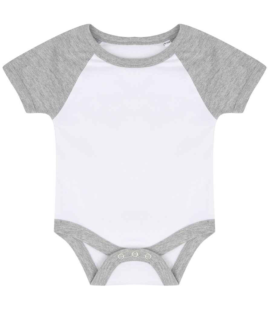 Larkwood Essential Short Sleeve Baby Baseball Bodysuit White/Heather Grey