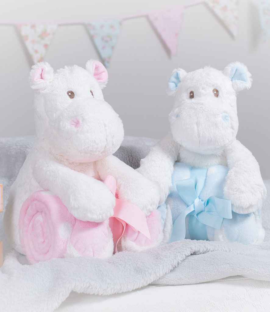 Mumbles Hippo with Printed Fleece Blanket White/Blue