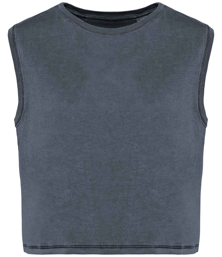 Native Spirit Ladies Cropped Tank Top Washed Mineral Grey