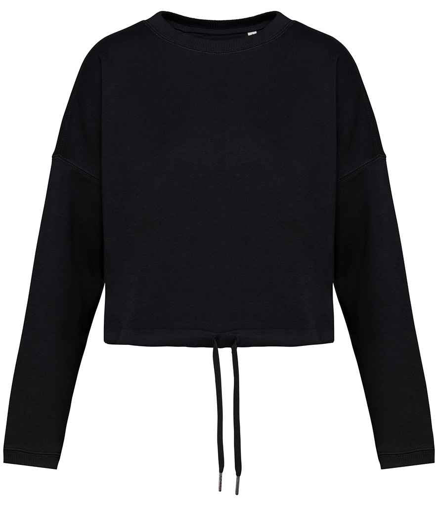 Native Spirit Ladies Oversized Cropped Sweatshirt Black