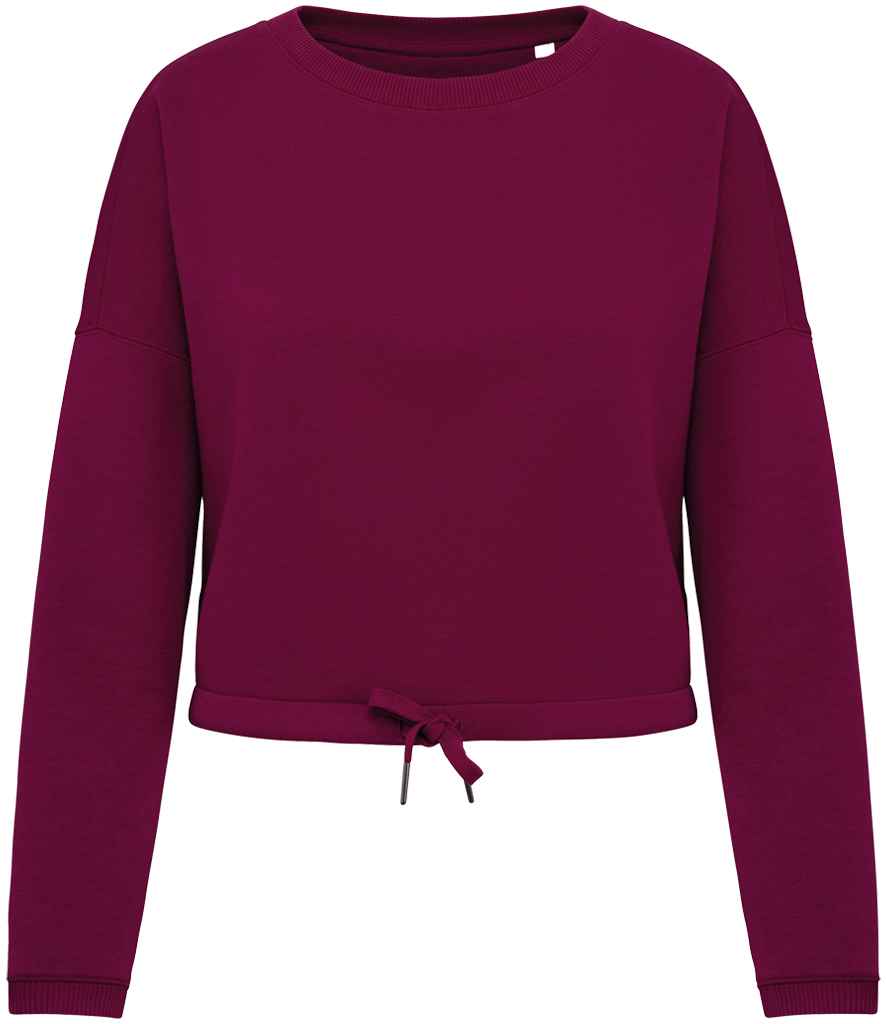 Native Spirit Ladies Oversized Cropped Sweatshirt Cherry Purple