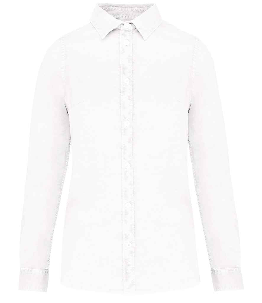 Native Spirit Ladies Washed Long Sleeve Shirt Washed White