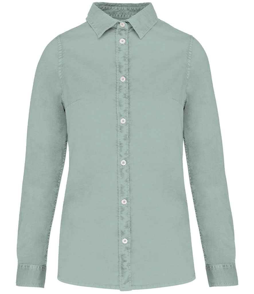 Native Spirit Ladies Washed Long Sleeve Shirt Washed Jade Green