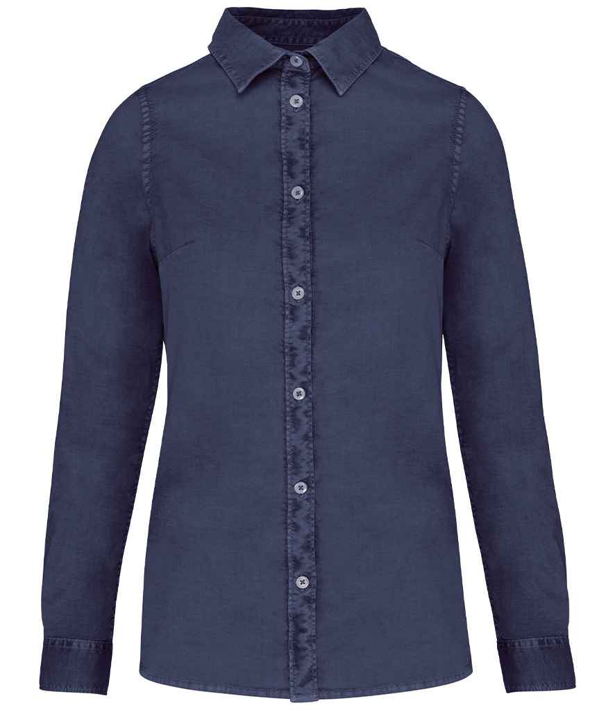 Native Spirit Ladies Washed Long Sleeve Shirt Washed Navy