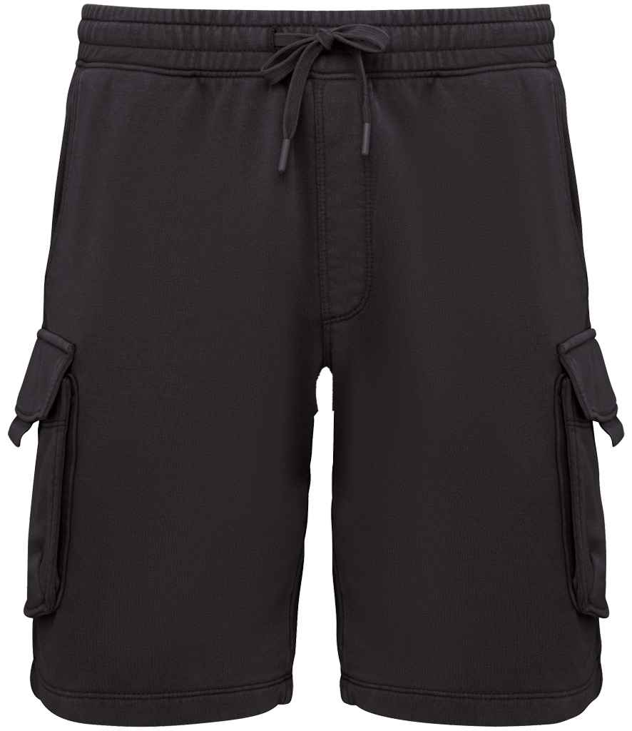 Native Spirit French Terry Washed Effect Cargo Shorts Washed Black