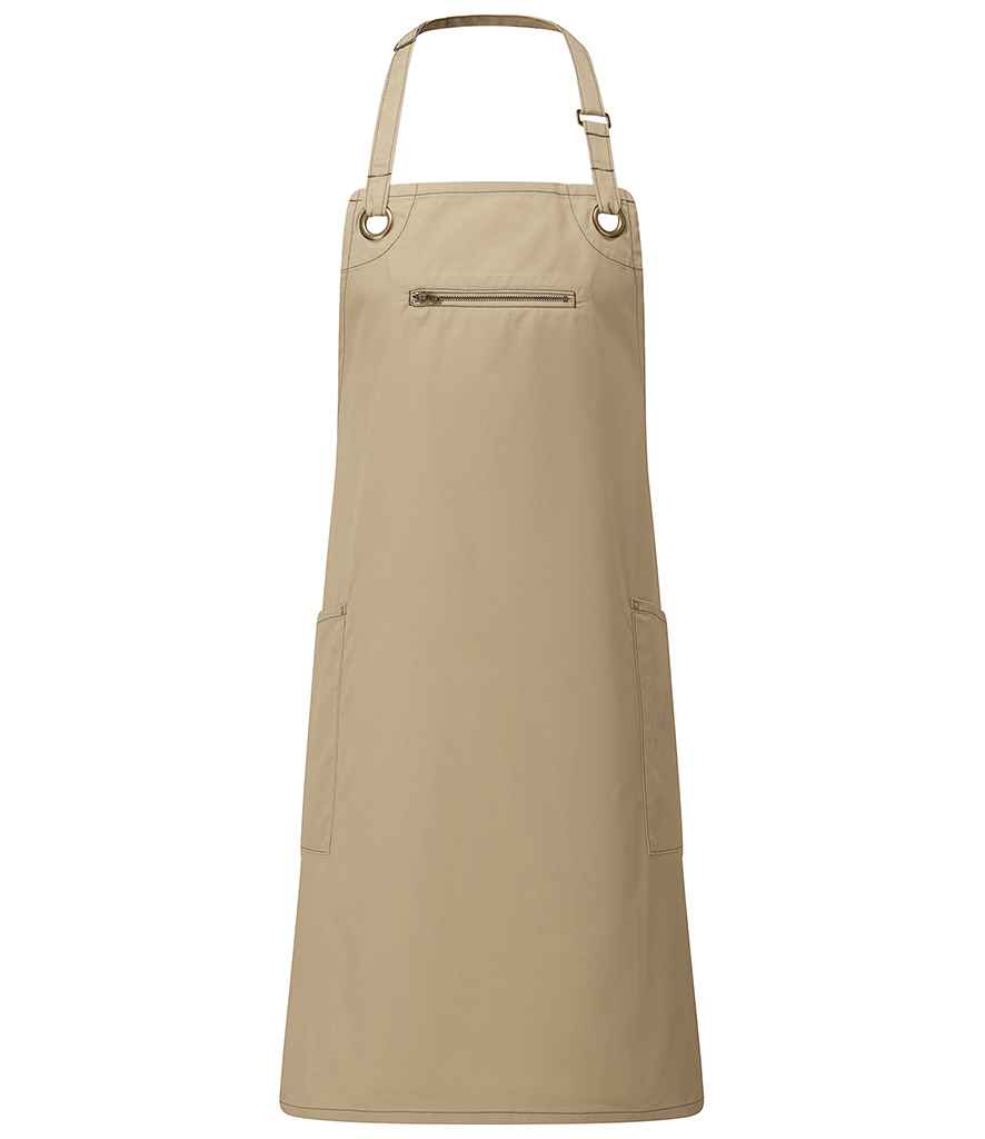 Premier Barley Contrast Stitch Bib Apron Khaki/Brown