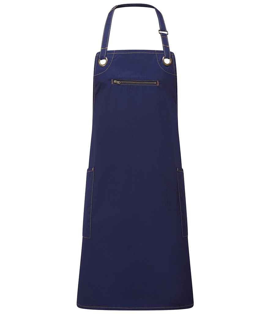 Premier Barley Contrast Stitch Bib Apron Navy/Camel
