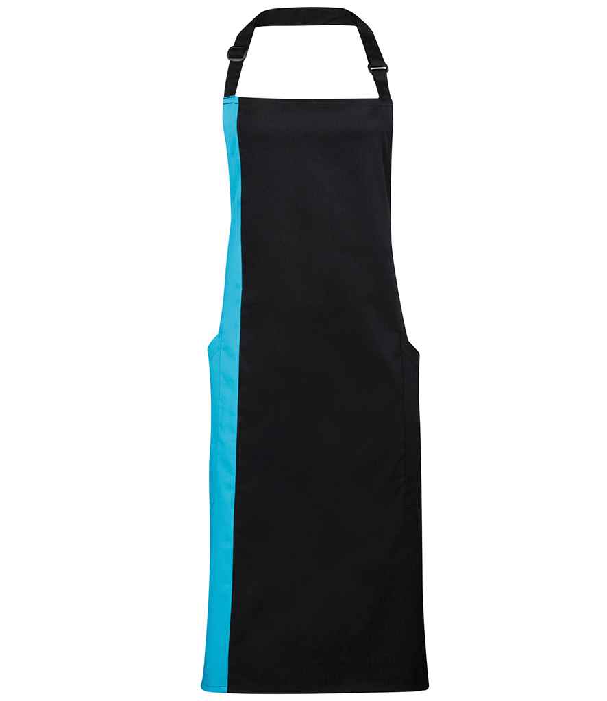 Premier Contrast Bib Apron Black/Turquoise Blue