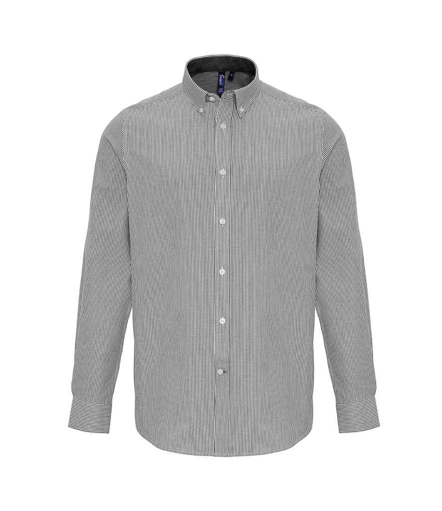 Premier Long Sleeve Striped Oxford Shirt White/Grey