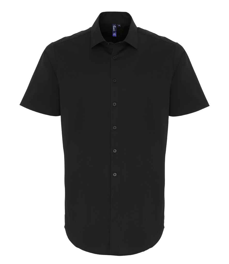 Premier Short Sleeve Stretch Fit Poplin Shirt Black