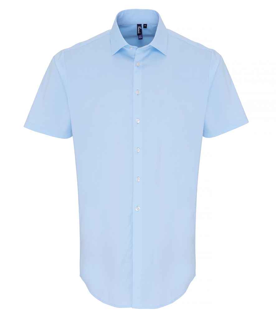 Premier Short Sleeve Stretch Fit Poplin Shirt Pale Blue