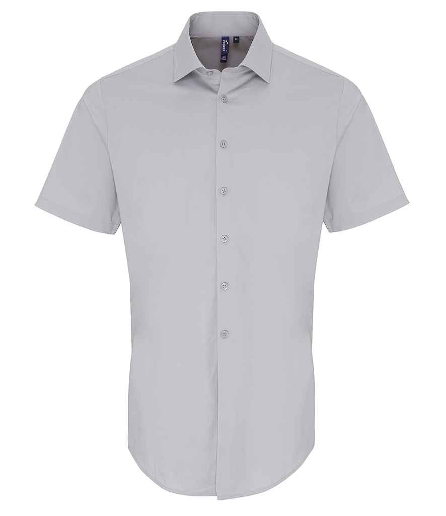 Premier Short Sleeve Stretch Fit Poplin Shirt Silver