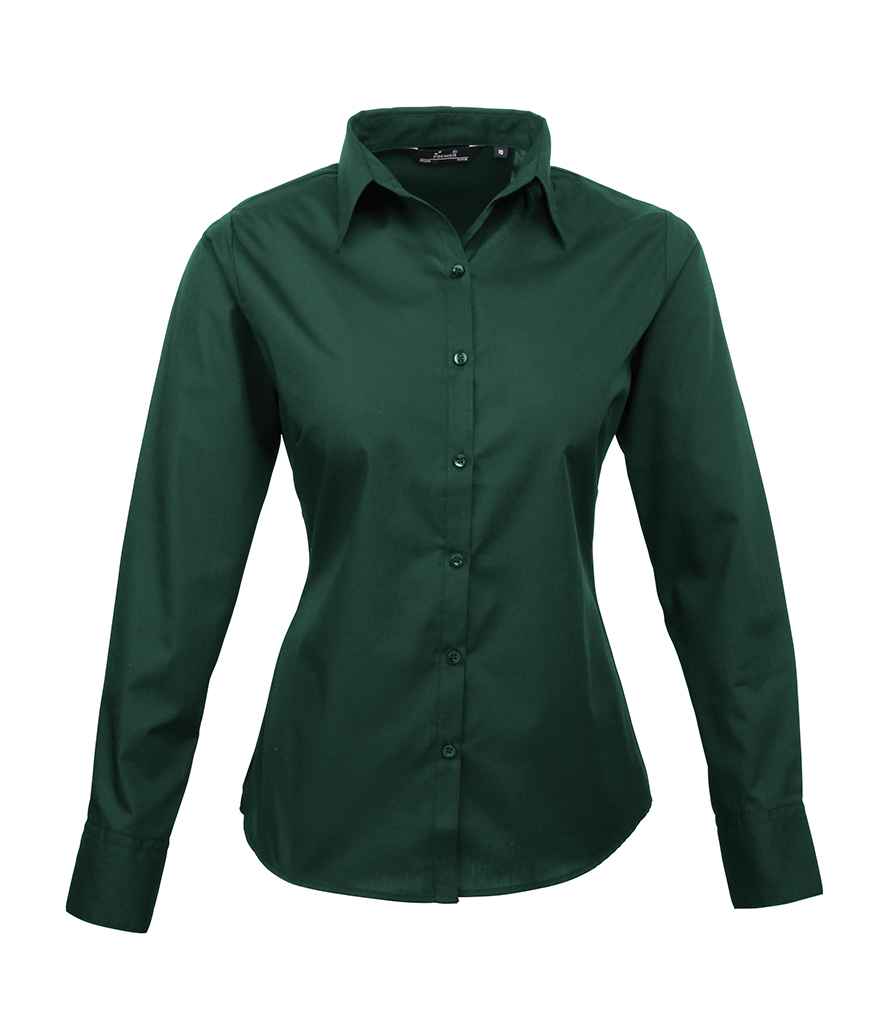Premier Ladies Long Sleeve Poplin Blouse | Bottle Green Bottle Green