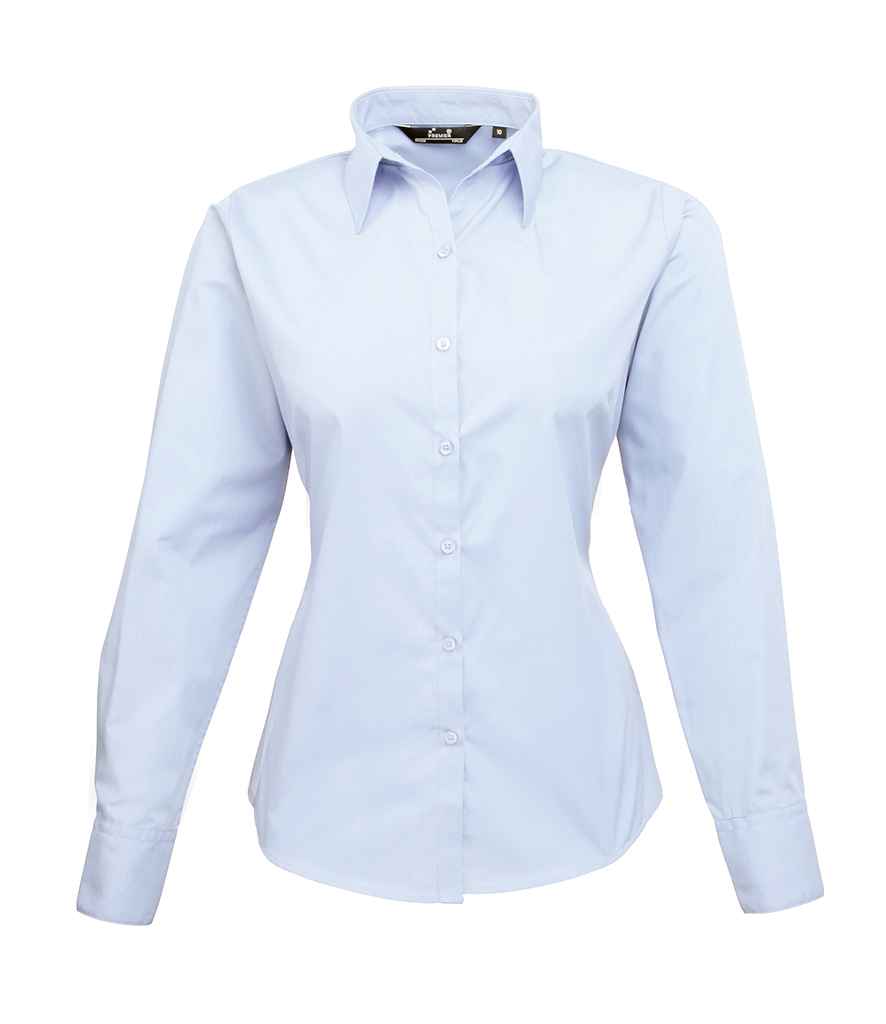 Premier Ladies Long Sleeve Poplin Blouse | Light Blue Light Blue
