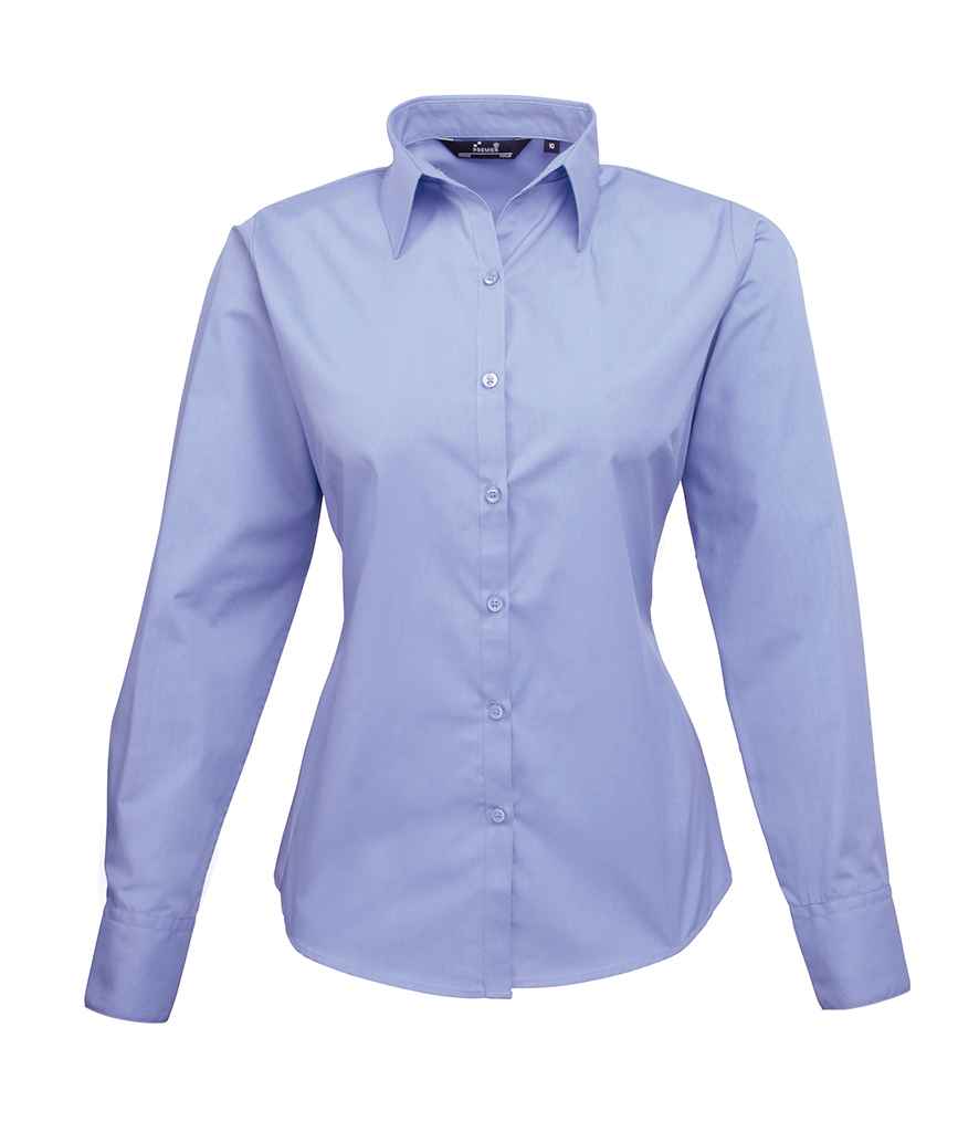 Premier Ladies Long Sleeve Poplin Blouse | Mid Blue Mid Blue