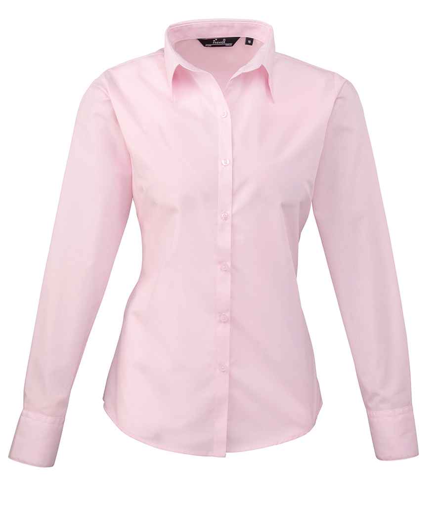 Premier Ladies Long Sleeve Poplin Blouse | Pink Pink
