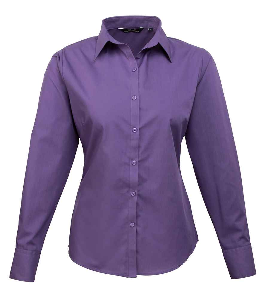Premier Ladies Long Sleeve Poplin Blouse | Purple Purple