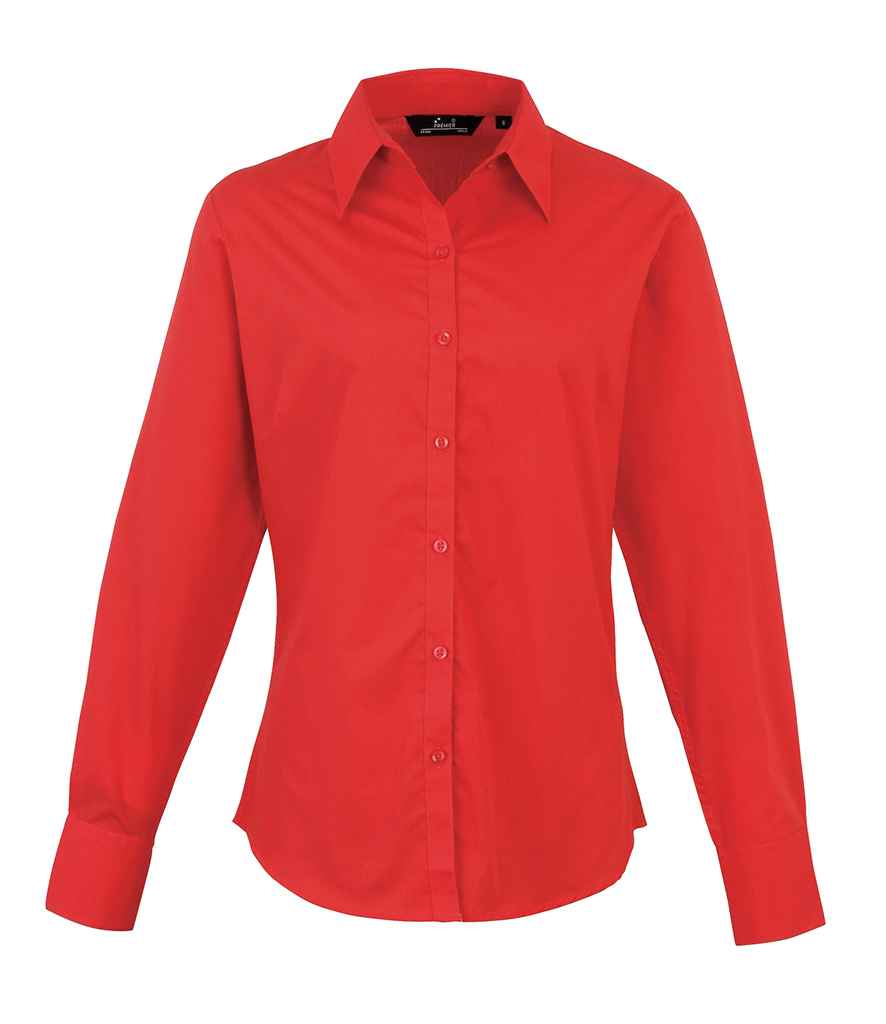 Premier Ladies Long Sleeve Poplin Blouse | Red Red