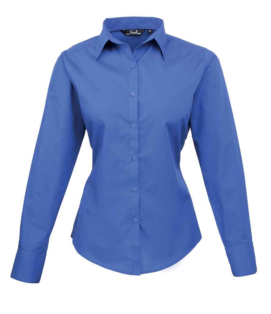 Premier Ladies Long Sleeve Poplin Blouse | Royal Blue Royal Blue