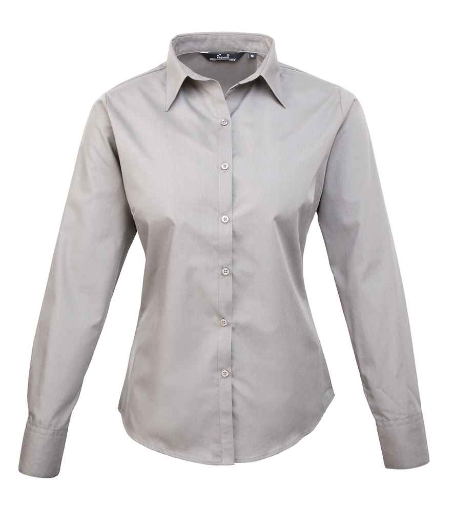 Premier Ladies Long Sleeve Poplin Blouse | Silver Silver