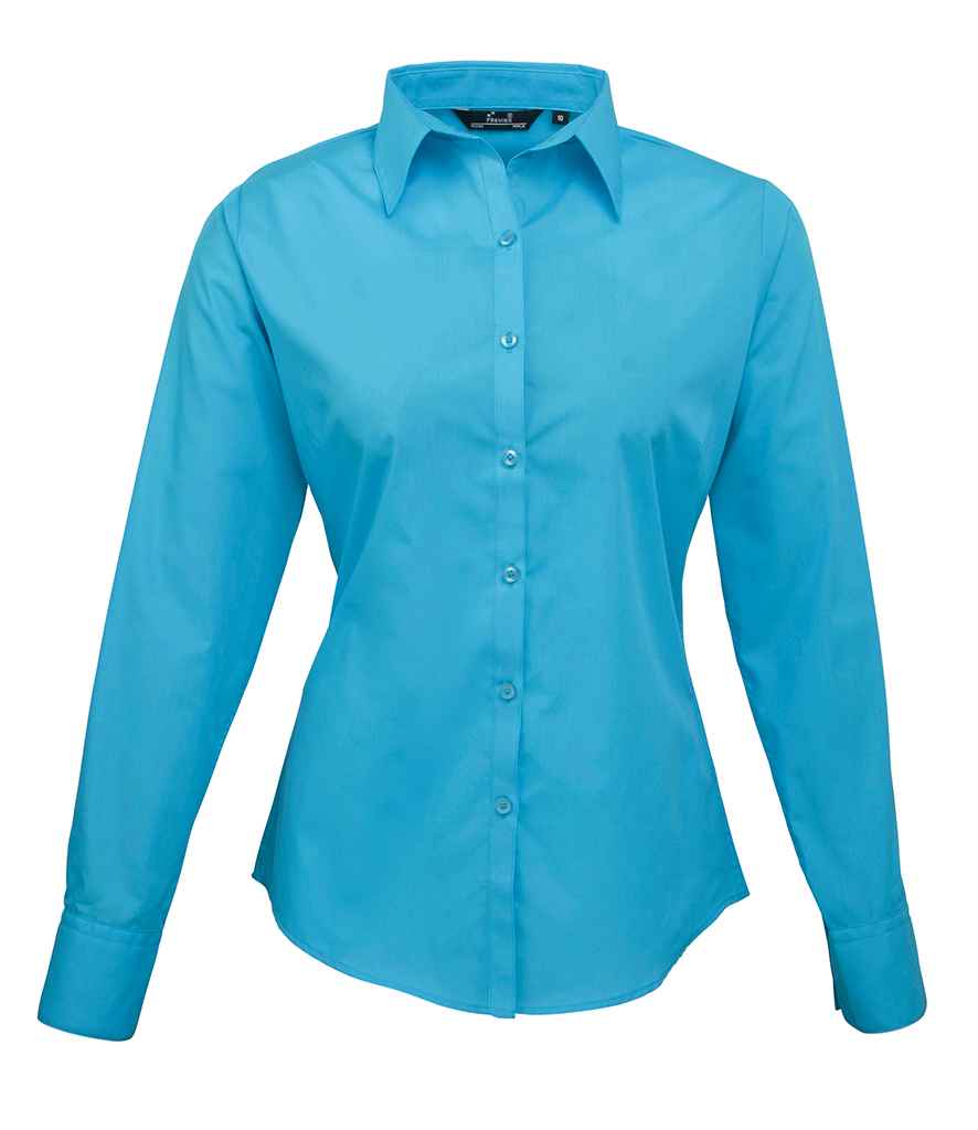 Premier Ladies Long Sleeve Poplin Blouse | Turquoise Blue Turquoise Blue
