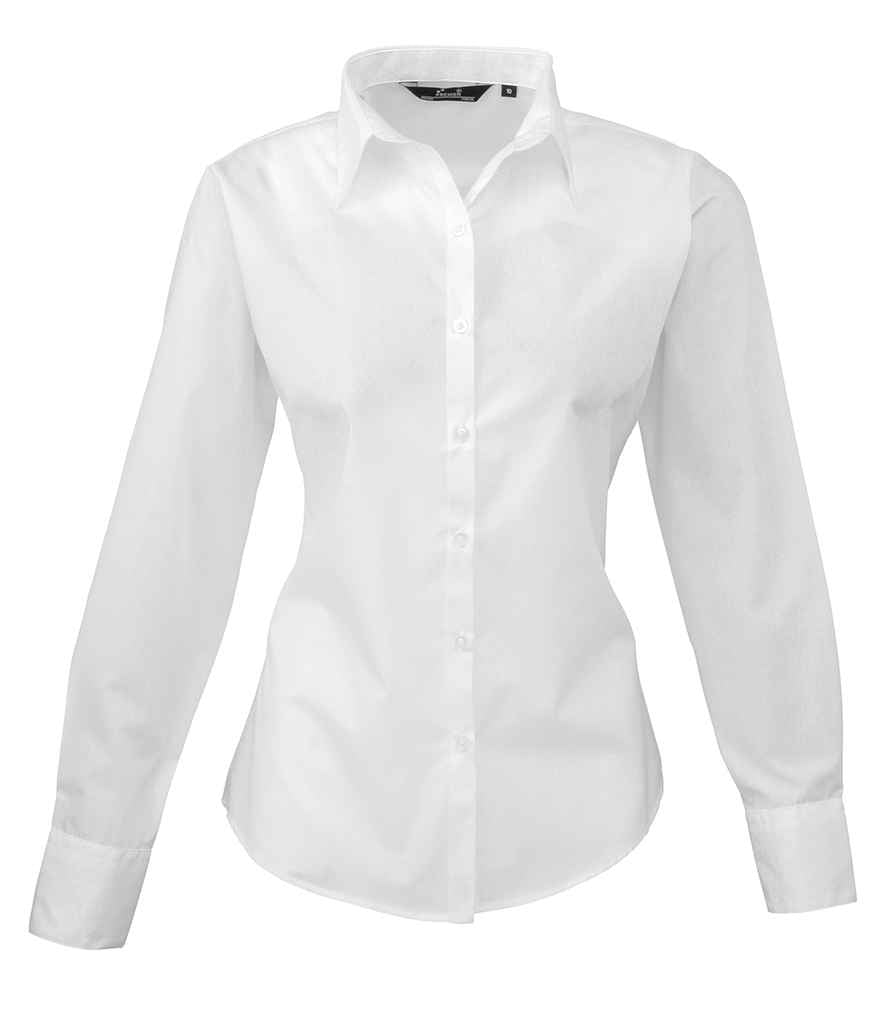 Premier Ladies Long Sleeve Poplin Blouse | White White