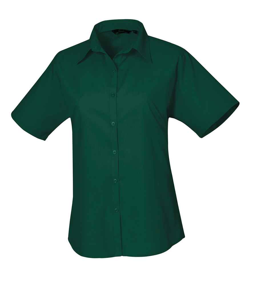 Premier Ladies Short Sleeve Poplin Blouse | Bottle Green Bottle Green