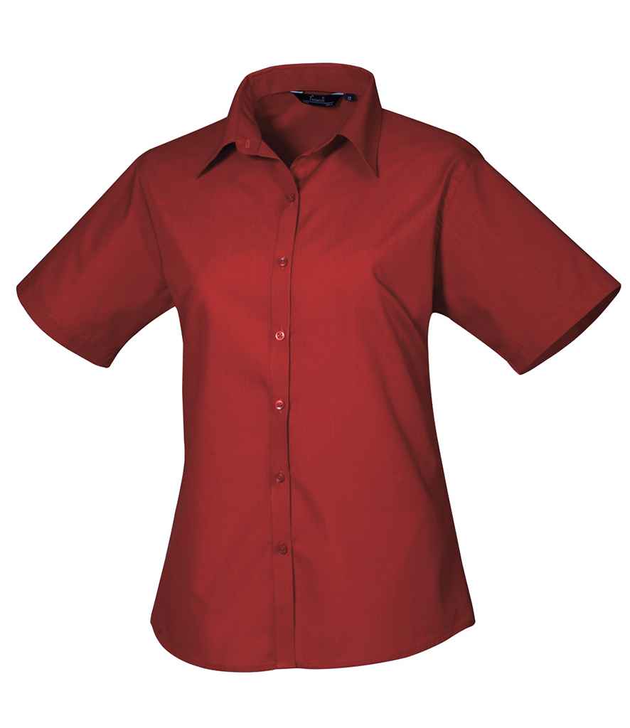 Premier Ladies Short Sleeve Poplin Blouse | Burgundy Burgundy