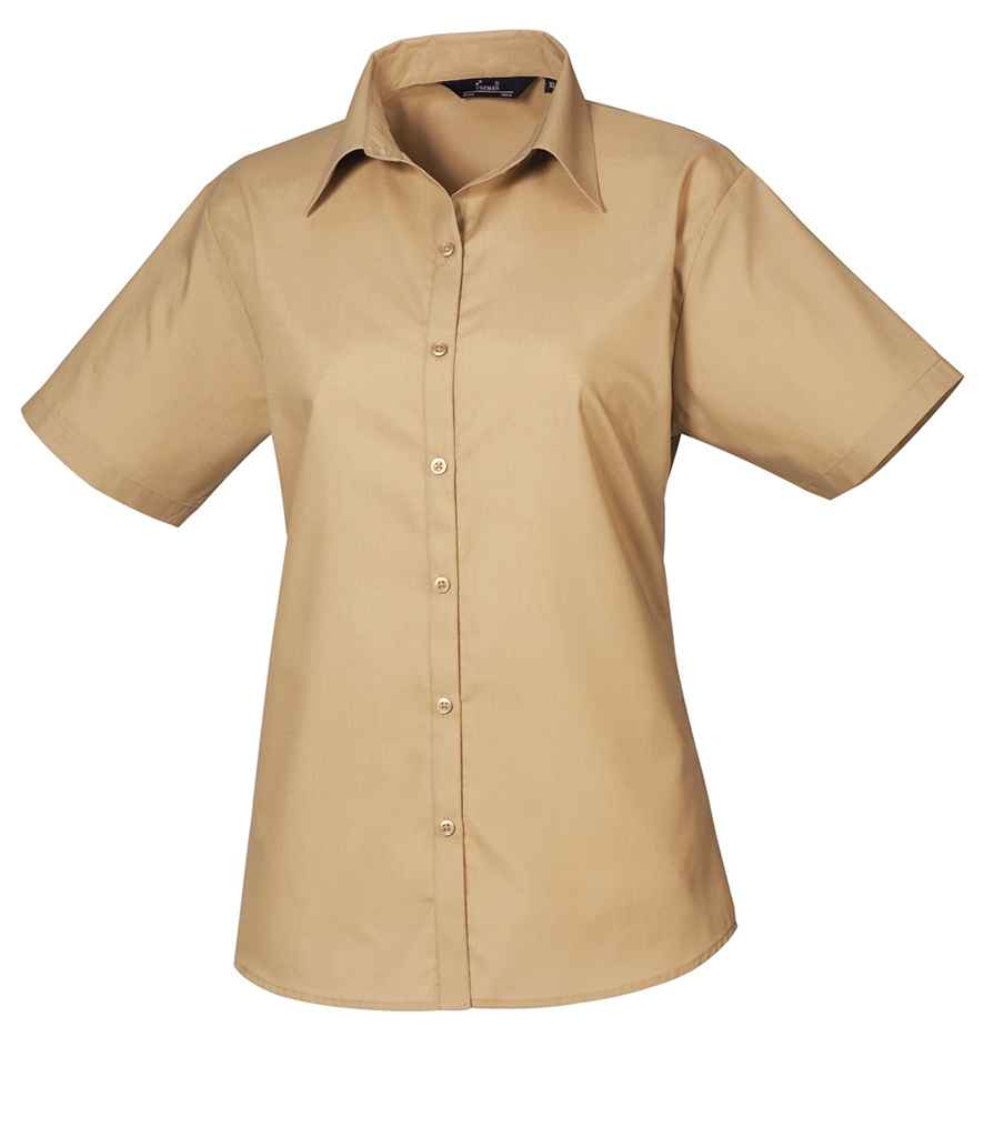 Premier Ladies Short Sleeve Poplin Blouse | Khaki Khaki
