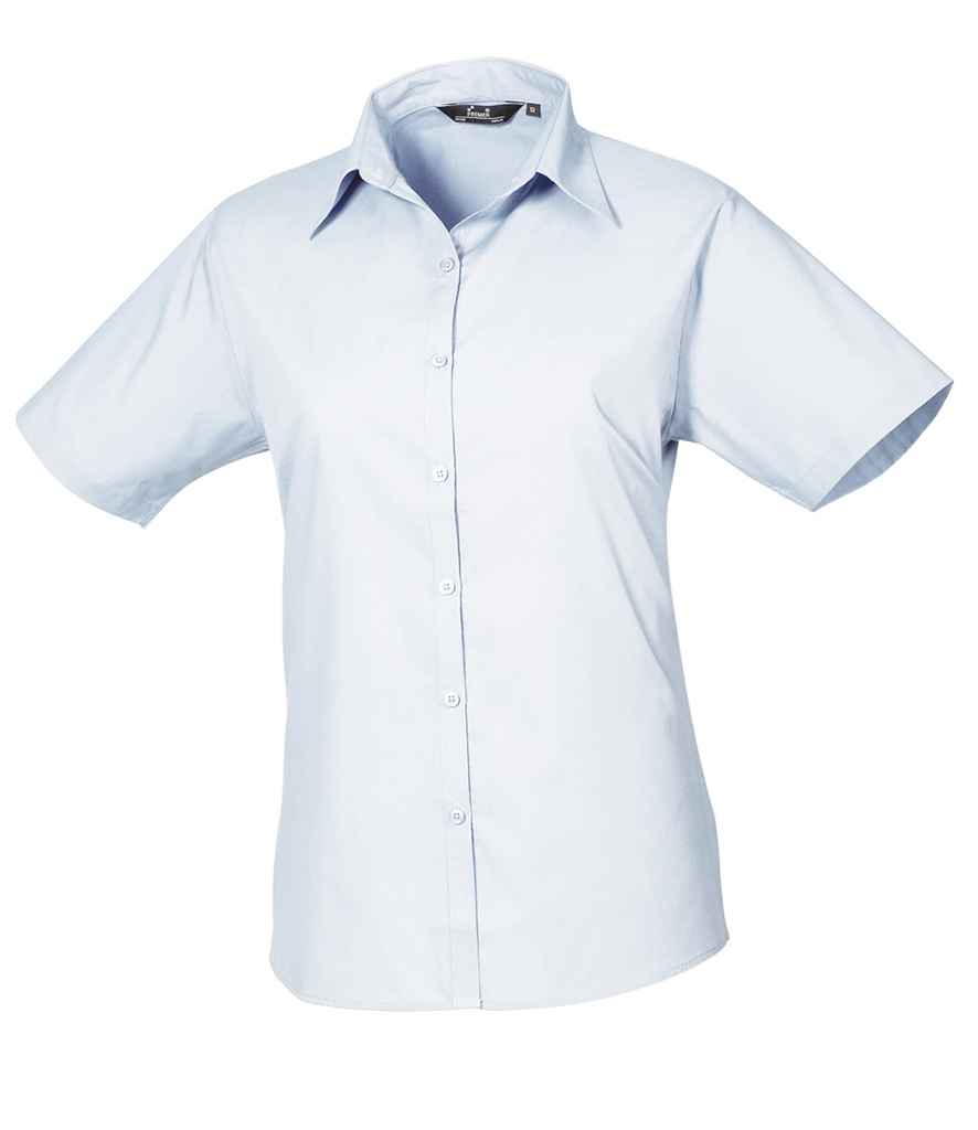 Premier Ladies Short Sleeve Poplin Blouse | Light Blue Light Blue