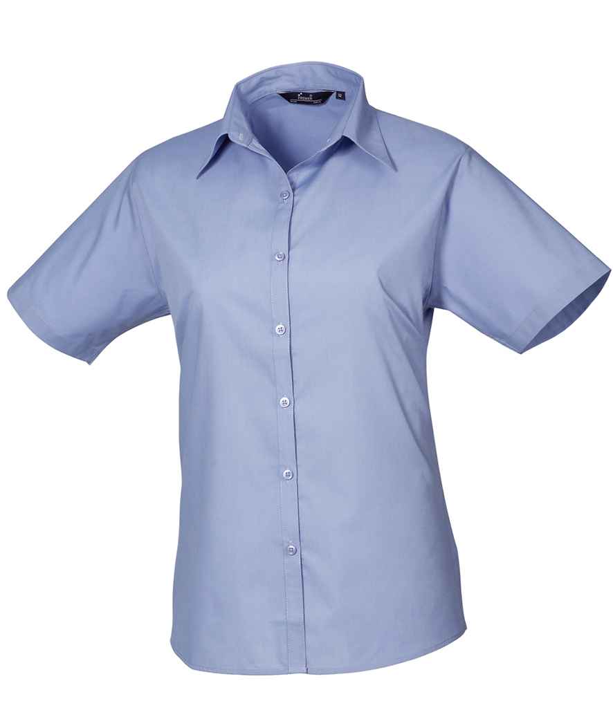 Premier Ladies Short Sleeve Poplin Blouse | Mid Blue Mid Blue