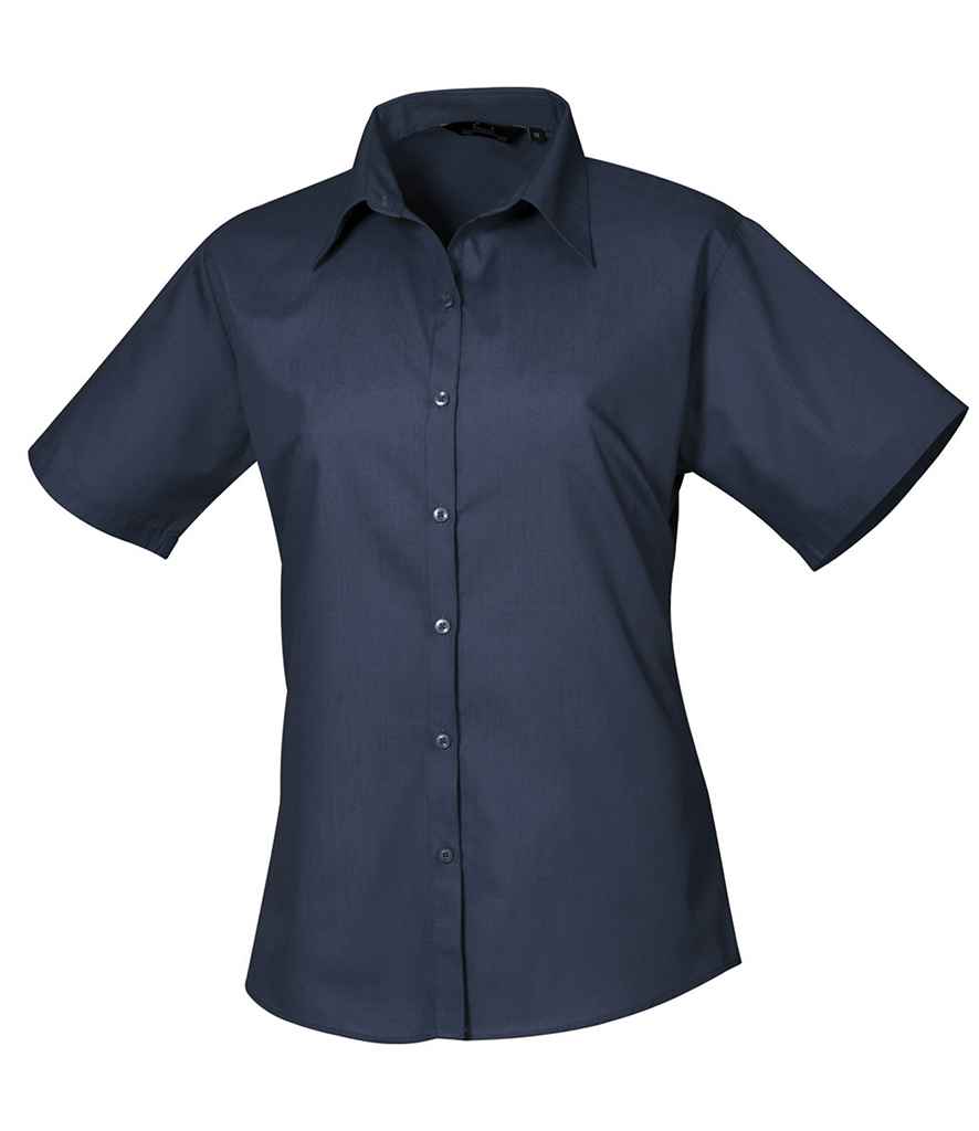 Premier Ladies Short Sleeve Poplin Blouse | Navy Navy