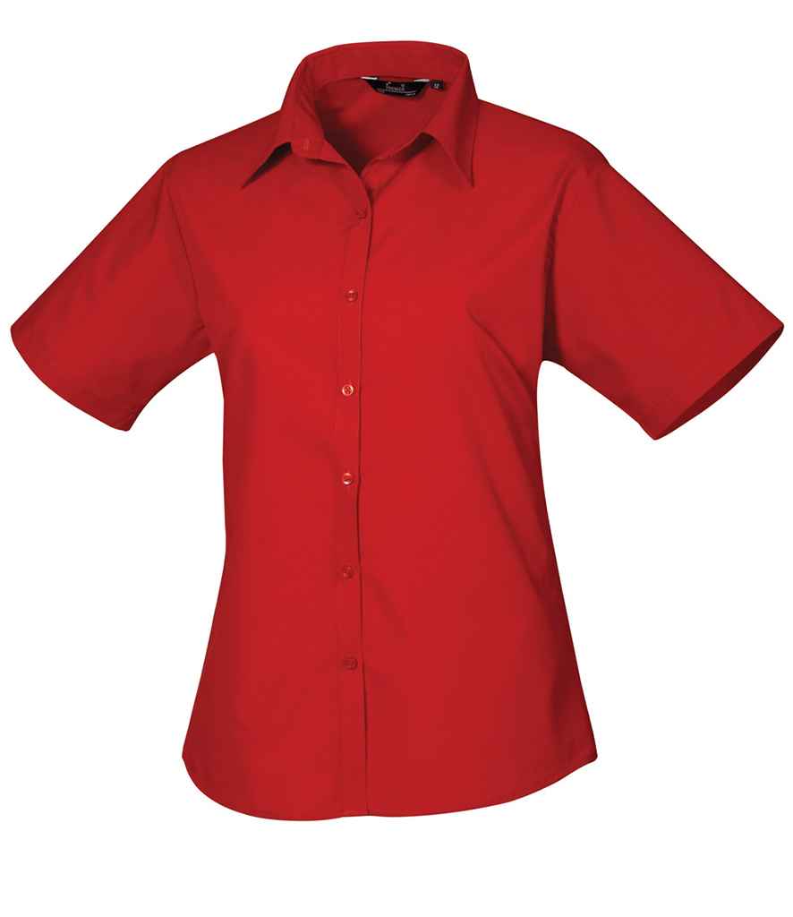 Premier Ladies Short Sleeve Poplin Blouse | Red Red