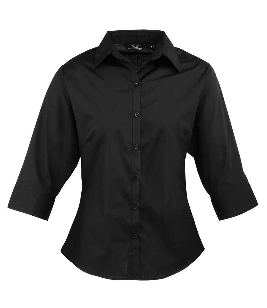 Premier Ladies 3/4 Sleeve Poplin Blouse Black