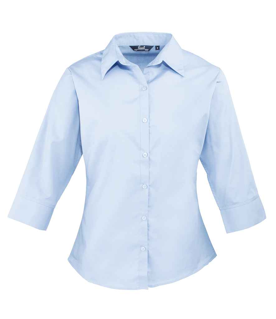 Premier Ladies 3/4 Sleeve Poplin Blouse Light Blue