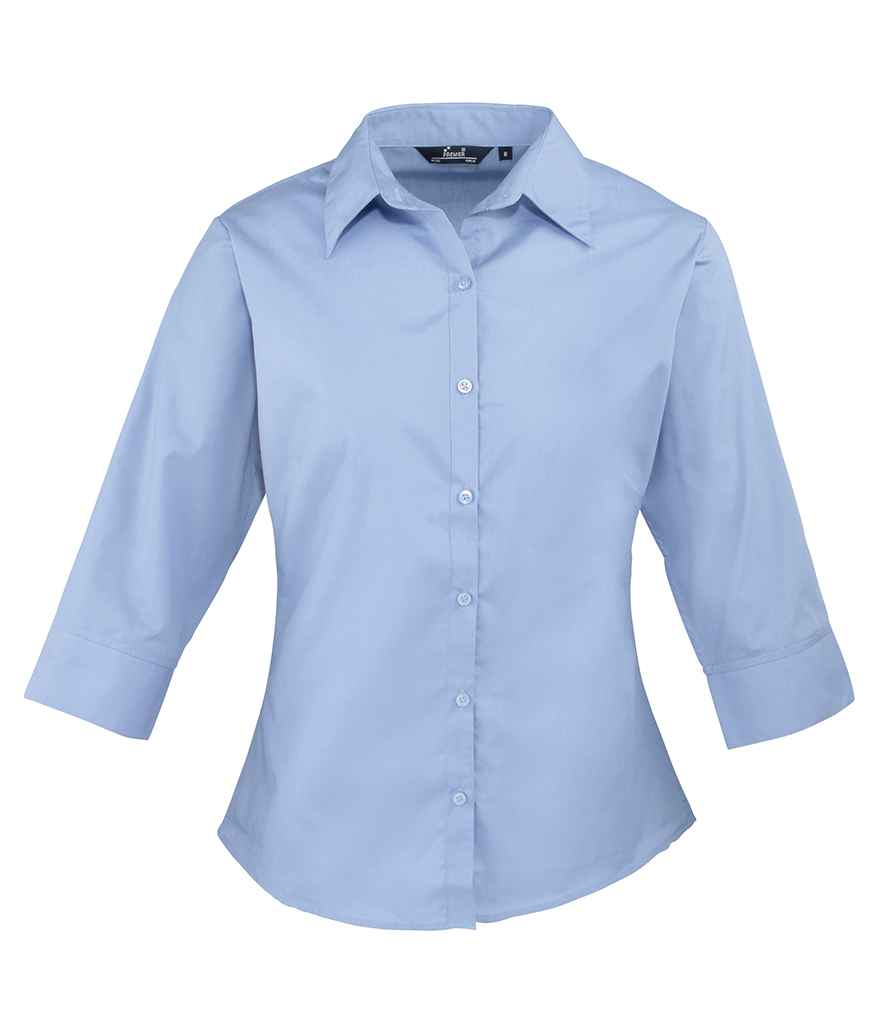 Premier Ladies 3/4 Sleeve Poplin Blouse Mid Blue