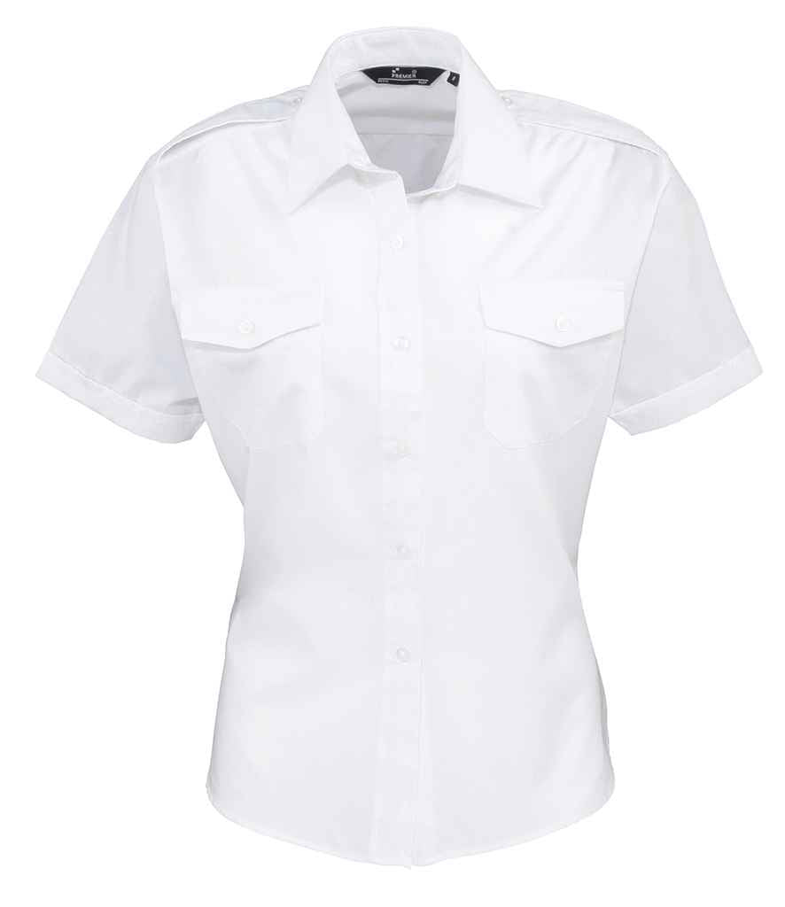 Premier Ladies Short Sleeve Pilot Shirt White