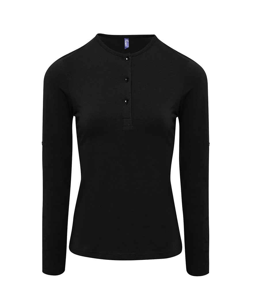 Premier Ladies Long John Roll Sleeve T-Shirt Black