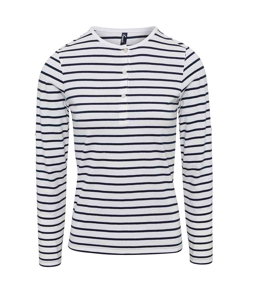 Premier Ladies Long John Roll Sleeve T-Shirt White/Navy